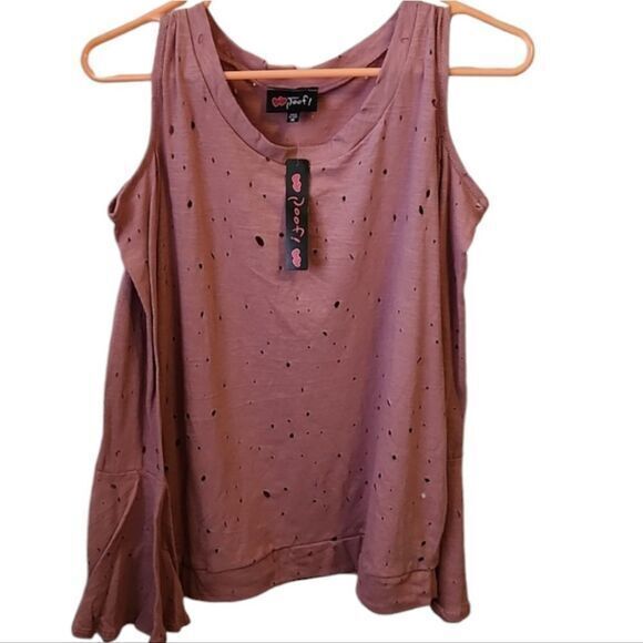 Poof! Womens Cold Shoulder Blouse with‎ Distressed Look - Picture 1 of 2